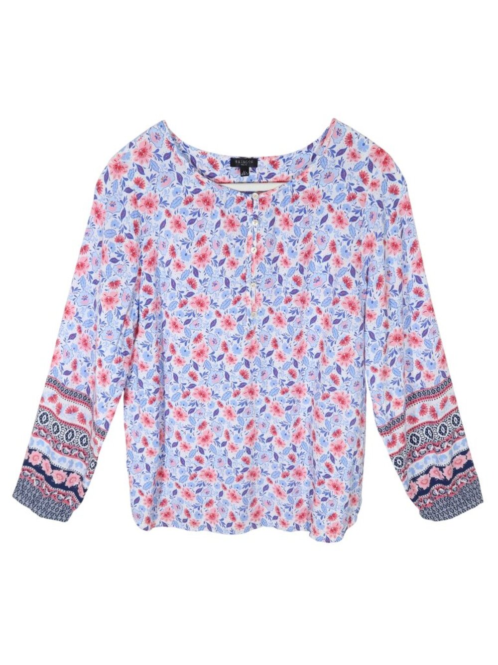 TALBOTS Henley Botanical Floral Popover Peasant Top Size Lp Blue Pink Boho